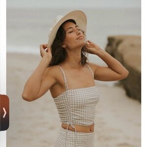 Geode Gingham Ruched Tie-Side Swim top